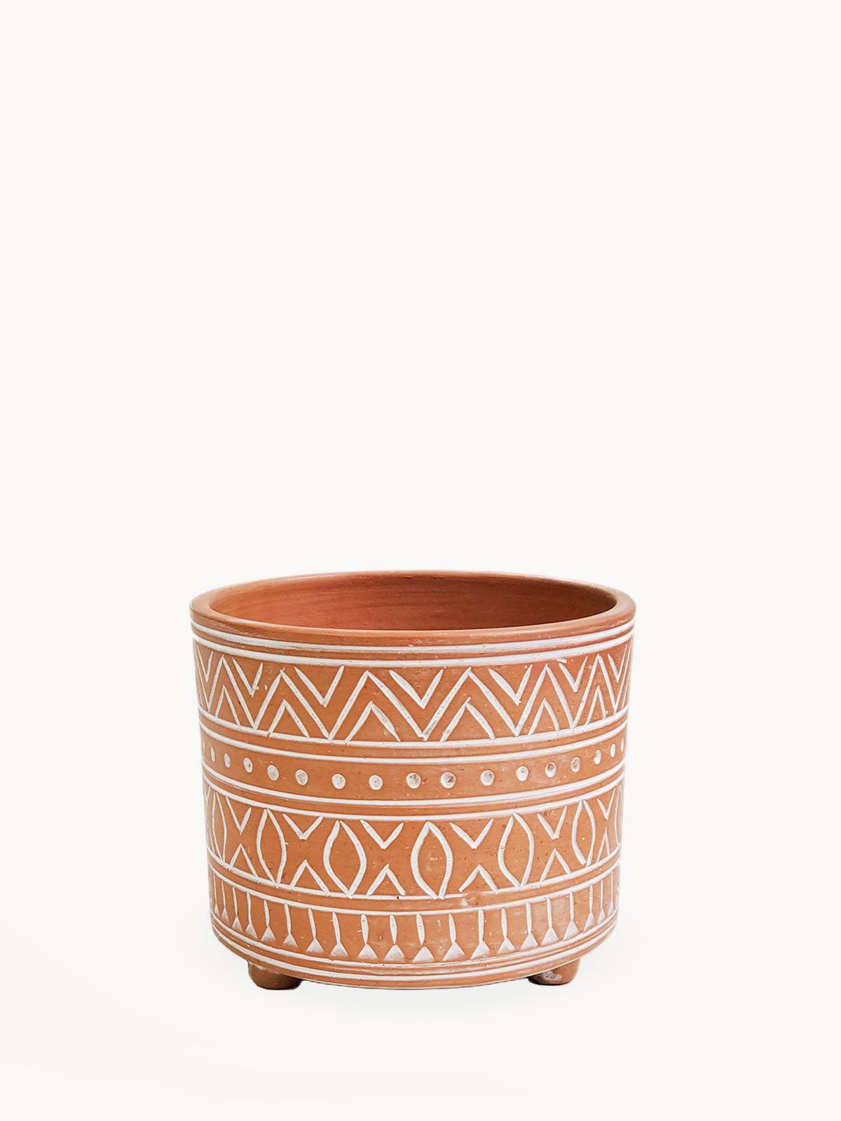 Small Hand Etched Terracotta Pot - Plant Paradise Boutique
